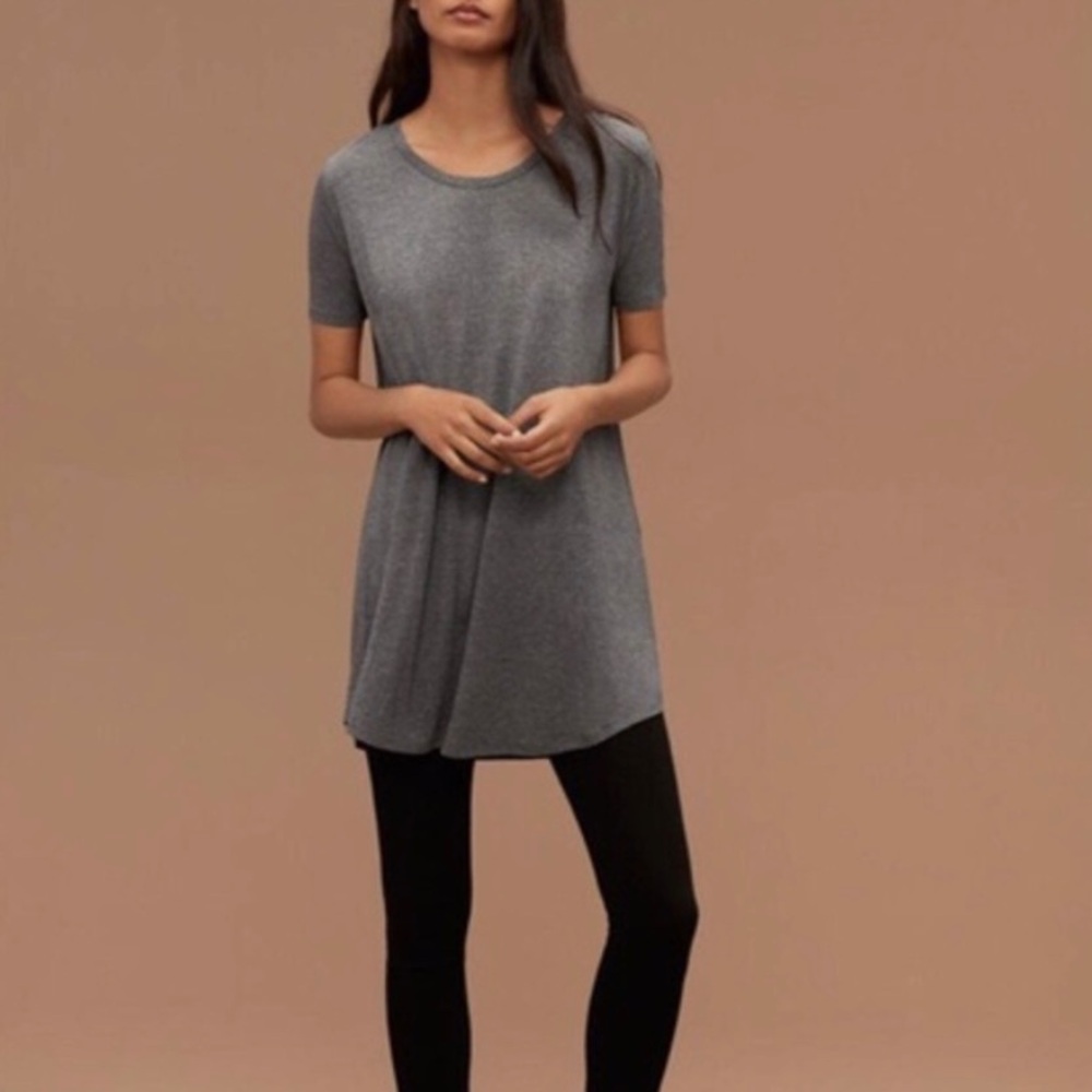 Talula Bilbao Tunic Oversize Tee Shirt in Grey/Black Pinstriped